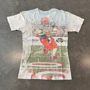 Vintage Y2K NFL Pop Art Faded Football Graphic Tee Scoop Neck Small